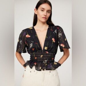 Lisa Says Gah Black Flutter Sleeve Peplum Blouse